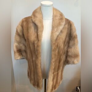 Vintage Monti Genuine Mink Fur Cape Shawl Old Hollywood Glam Autumn Haze Tan